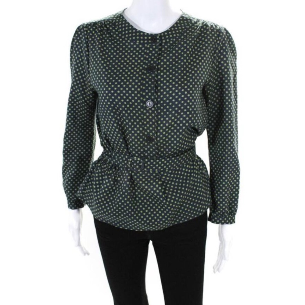 Margaret Howell wool green dot blouse with matching belt